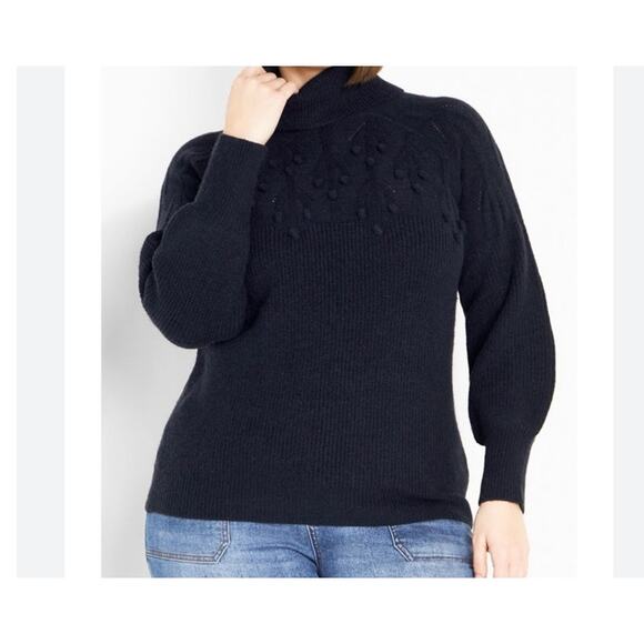 Avenue Sweaters - Avenue Women's Plus Size 18 Blue Turtleneck Pom Pom Sweater Pullover Fall Winter